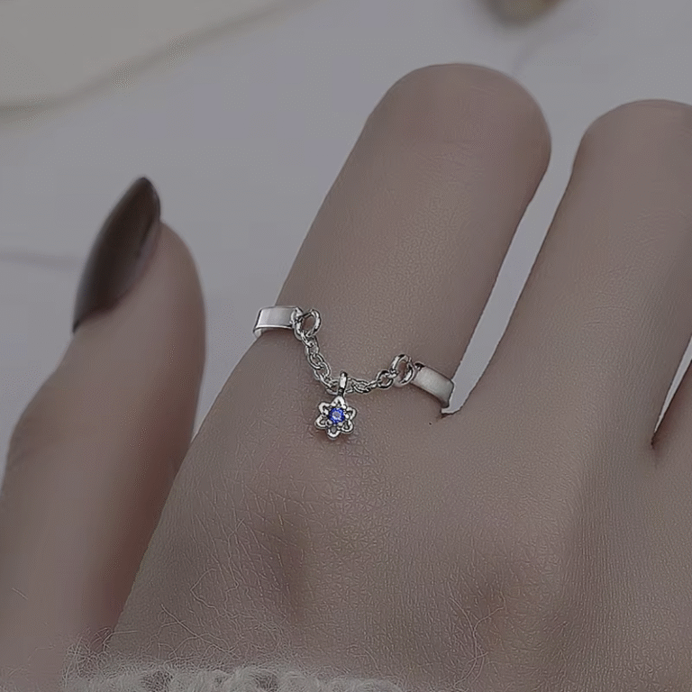 925 Sterling Silver Tasseled Blue Star Pendant Opening Ring